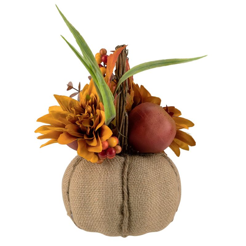 Northlight 9" Mixed Autumn Harvest Flora in a Pumpkin Basket Decoration, 3 of 7