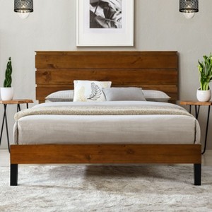 CAVINAS King/Queen/Full Size Solid Wood Platform Bed Frame with Three-Piece Headboard Design,No Box Spring Needed - 1 of 4