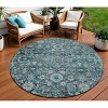 Dark Green Aqua And Charcoal Oriental Washable Indoor Outdoor Area Rug - 2 of 4