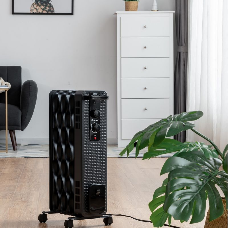 Costway 1500W Oil-Filled Heater Portable Radiator Space Heater w/ Adjustable Thermostat White\ Black, 3 of 11