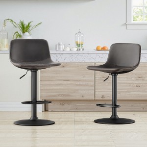 MAYEERTY Gray Adjustable Swivel Bar Stools Set of 2, Modern PU Leather with Back Support for Kitchen Island - 1 of 4