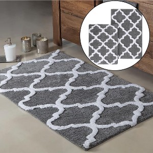 Home Mart Goods Grey 2 Piece Trellis Plush Soft Cozy 100% Cotton Bath Mat Set - 1 of 3