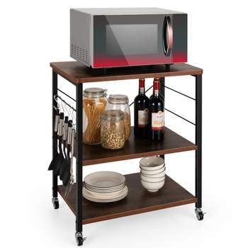 Costway 3-Tier Kitchen Baker's Rack Microwave Oven Storage Cart w/ Hook
