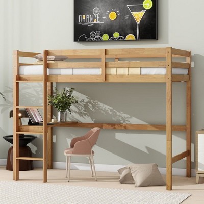 NicBex Twin Size Loft Bed with Guardrail,Rubber Wood Loft Bed Frame with Ladder,Bed Frame for Adults,Kids,Box Spring Not Required