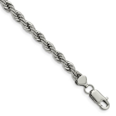 Black Bow Jewelry Men's 6mm Polished Rope Chain Bracelet in Stainless Steel