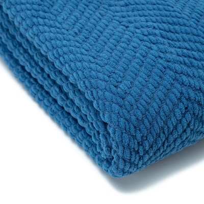 Cerulean Blue Knitted Acrylic Throw Blanket with Tassels - 50" x 65"
