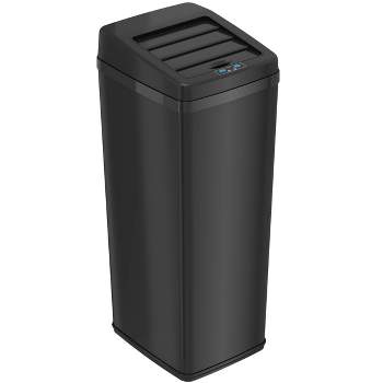 iTouchless Sliding Lid Sensor Kitchen Trash Can with AbsorbX Odor Filter 14 Gallon Black Stainless Steel