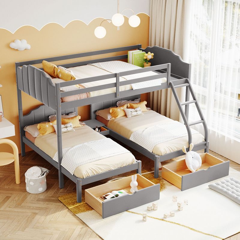 Full Over Twin & Twin Bunk Bed, Velvet Triple Bunk Bed with Drawers and Guardrails-ModernLuxe, 1 of 16