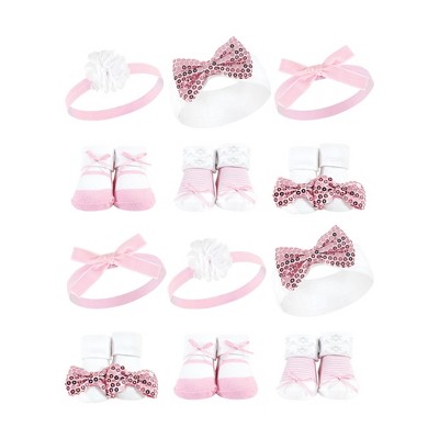 Hudson Baby Infant Girl 12pc Headband And Socks Giftset, Pink Sequin ...