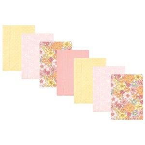 Hudson Baby Infant Girl Cotton Flannel Burp Cloths, Peace Love Flowers 7 Pack, One Size - 1 of 4