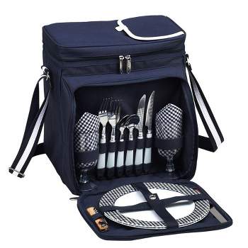 Picnic at Ascot Insulated Picnic Basket/Cooler Fully Equipped with Service for 2 - Navy