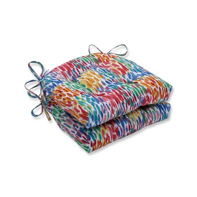 2pk Make It Rain Reversible Outdoor Chair Pad Zinnia Blue - Pillow Perfect