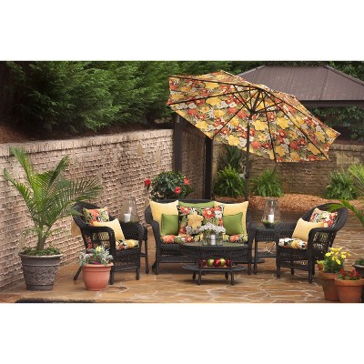 Set of 2 Black Floral Outdoor Throw Pillows