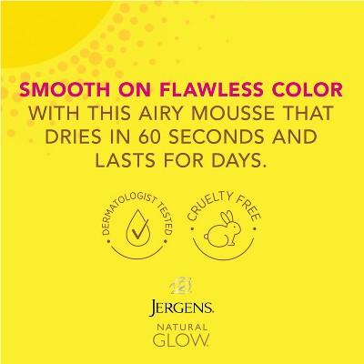 Jergens Natural Glow Instant Sun Sunless Tanning Mousse, Deep Bronze Tan, Sunless Tanner Mousse - 6 fl oz