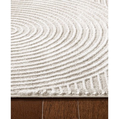 Ivory and Greige Polyester Rectangular Area Rug with High-Low Texture