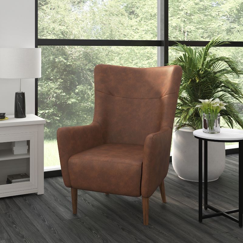 Merrick Lane Traditional Wingback Accent Chair, Faux Leather Upholstery and Wooden Frame and Legs, 2 of 11