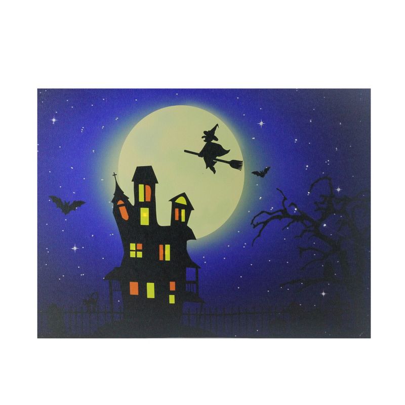 Northlight Fiber Optic and LED Lighted Witch in the Moon Halloween Canvas Wall Art 12" x 15.75", 1 of 5