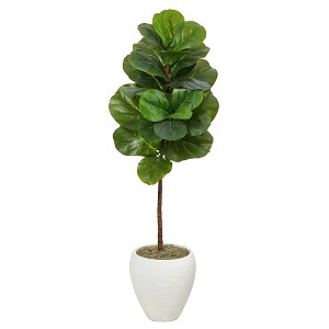 Nearly Natural 52-in Fiddle Leaf Artificial Tree in White Planter - 1 of 4