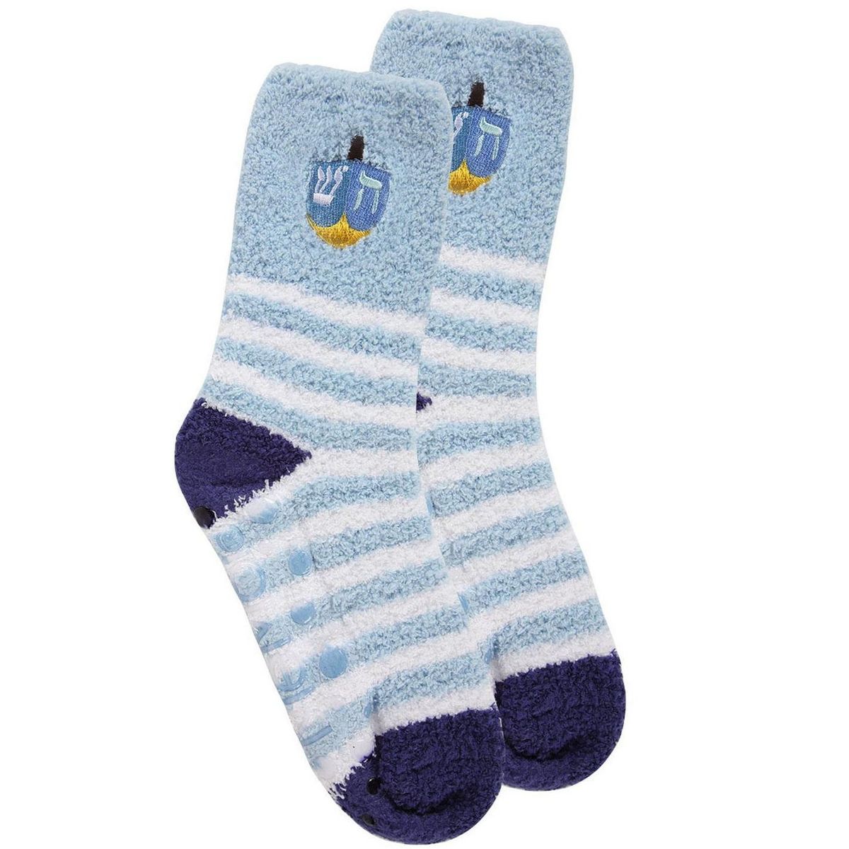 Memoi Striped Dreidel Embroidery Cozy Holiday Crew Socks Light Blue 9-11 - thumbnail 3
