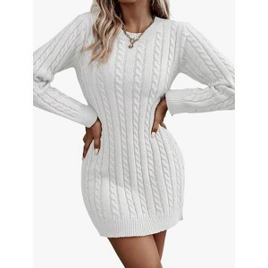 Women's Bodycon Pullover Mini Sweater Dresses Crew Neck Long Sleeve Knit Winter Sweaters Dresses - 1 of 1