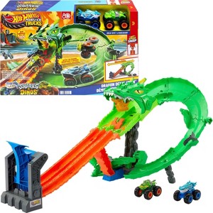 Hot Wheels Monster Trucks Sharks vs. Dinos Dragon Destruction Playset and 2 Toy Trucks - 1 of 4