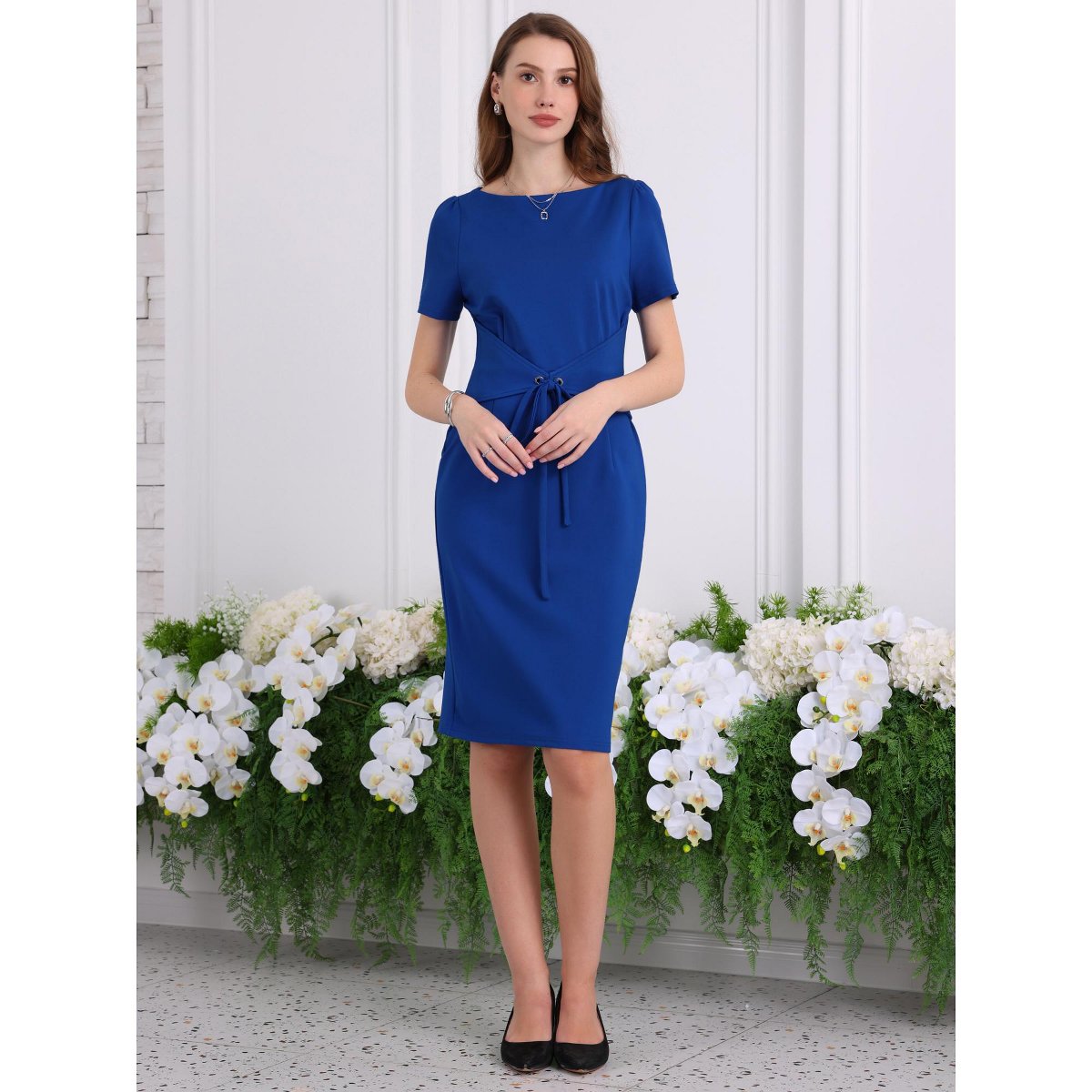 Женские платья INSPIRE CHIC Women's Short Sleeve Boat Neck Tie Waist Bodycon Dress Royal Blue Large — фото 2
