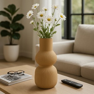 Sculptural Textured Ribbed Table Vase for Home Decor - Modern Tall Flower Vase Perfect for Console Table, Entryway, or Living Room Decor - 1 of 4