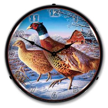 Collectable Sign & Clock | Frosty Morning Ringnecks Pheasants LED Wall Clock Retro/Vintage, Lighted