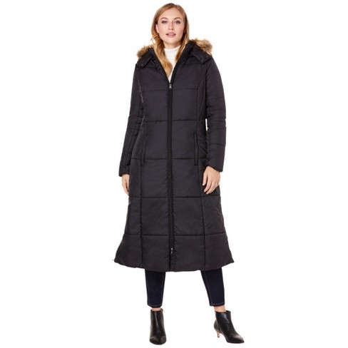 Jessica London Women's Plus Size Fur-Trim Leather Swing Coat