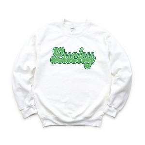 Simply Sage Market Women's Graphic Sweatshirt Green Lucky Cursive - 1 of 3