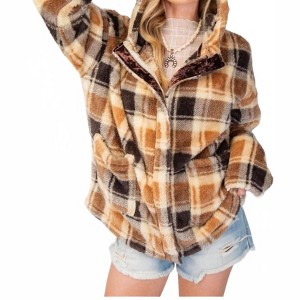Women's Plaid Fleece Hooded Jacket - Easel - 1 of 3