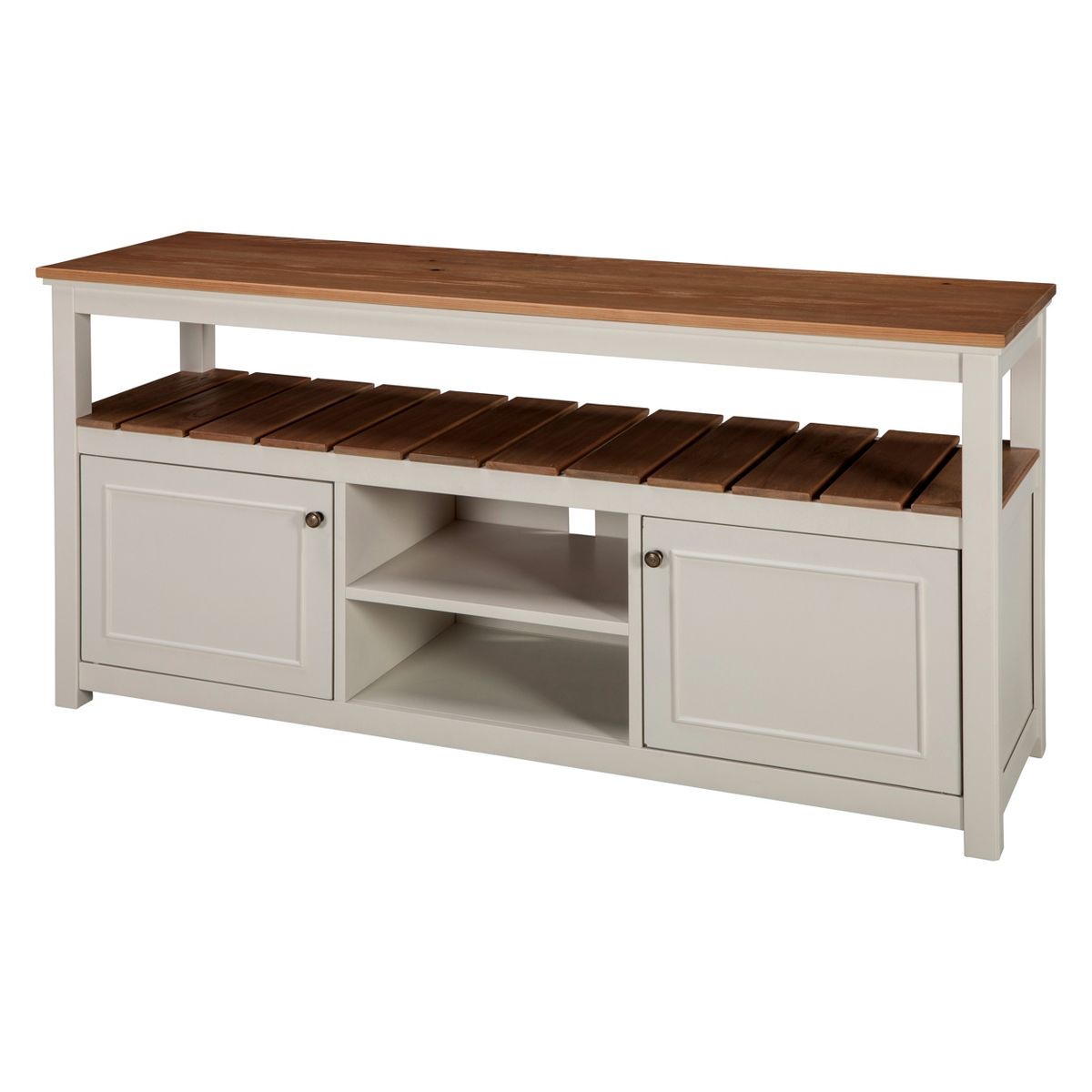 Savannah Cabinet Natural Top Wood TV Stand for TVs up to 64" Ivory - Alaterre Furniture