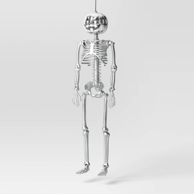 36" Poseable Pumpkin Skeleton with Silver Disco Jack Head Halloween Decorative Prop Silver - Hyde and EEK! Boutique™