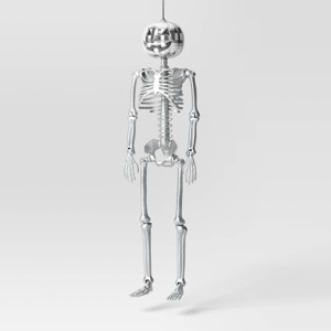 36" Poseable Pumpkin Skeleton with Silver Disco Jack Head Halloween Decorative Prop Silver - Hyde and EEK! Boutique™ - 1 of 3