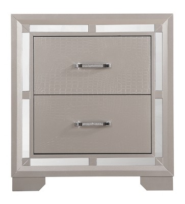 Passion Furniture Alana 2-Drawer Silver Champagne Nightstand (28 in. H x 25 in. W x 17 in. D)