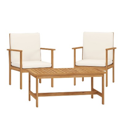 Christopher Knight Home Dunnigan Outdoor Acacia Wood Club Chair and Coffee Table Set with Cushions, Brown/Cream