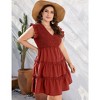 Plus Size Sleeveless Summer Dress for Women Ruffle Smocked Dress V Neck Babydoll Dress - 3 of 4