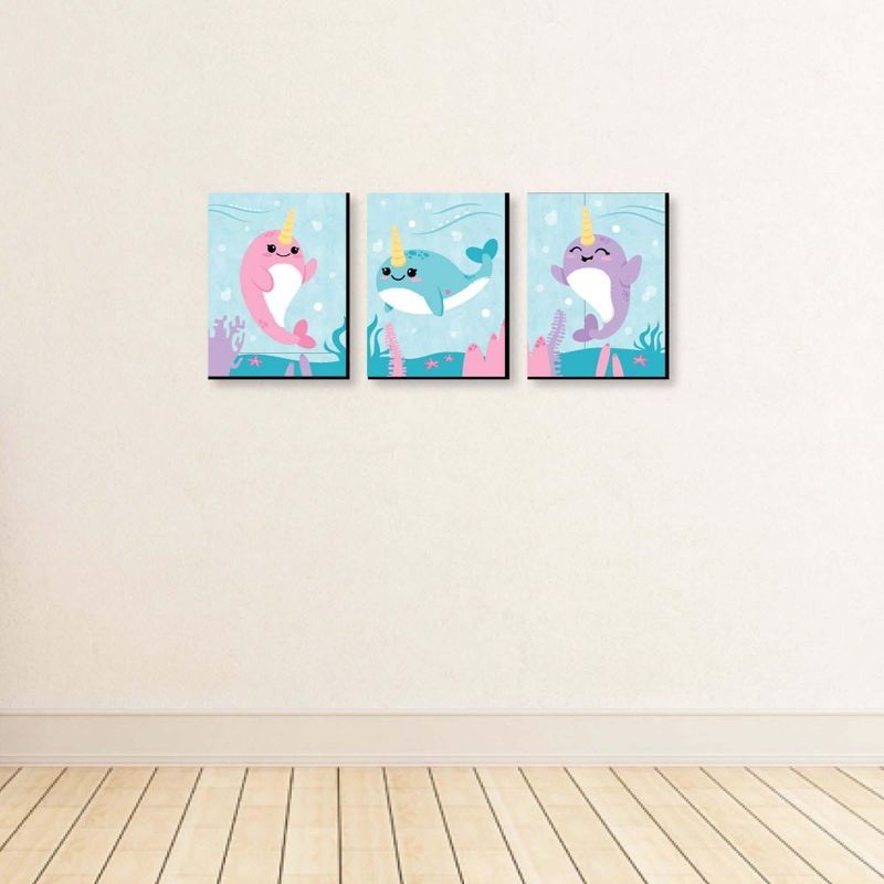 Big Dot of Happiness Narwhal Girl - Under the Sea Nursery Wall Art and Kids Room Decorations - Gift Ideas - 7.5 x 10 inches - Set of 3 Prints, 3 of 8