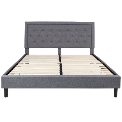 Modern King-Sized Light Gray Tufted Upholstered Platform Bed with Wooden Slats