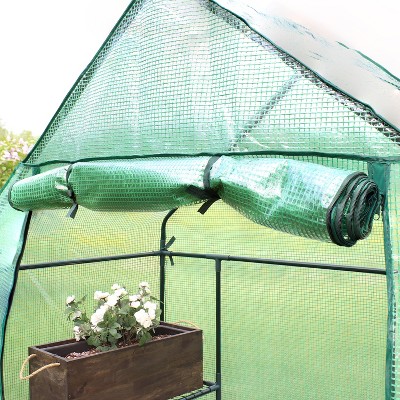Green 37" Portable Walk-In Greenhouse with Iron Frame and Shelves