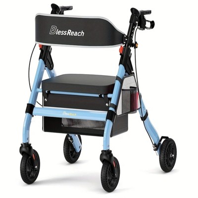 SEVOBAL Foldable Rollator Walkers with Seat for Seniors, Lightweight Foldable All Terrain Rolling Walker with seat, Blue, 21.8"*27.6"*41.1"