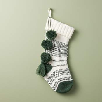 Texture Stripe Knit Christmas Stocking Green/Cream - Hearth & Hand™ with Magnolia