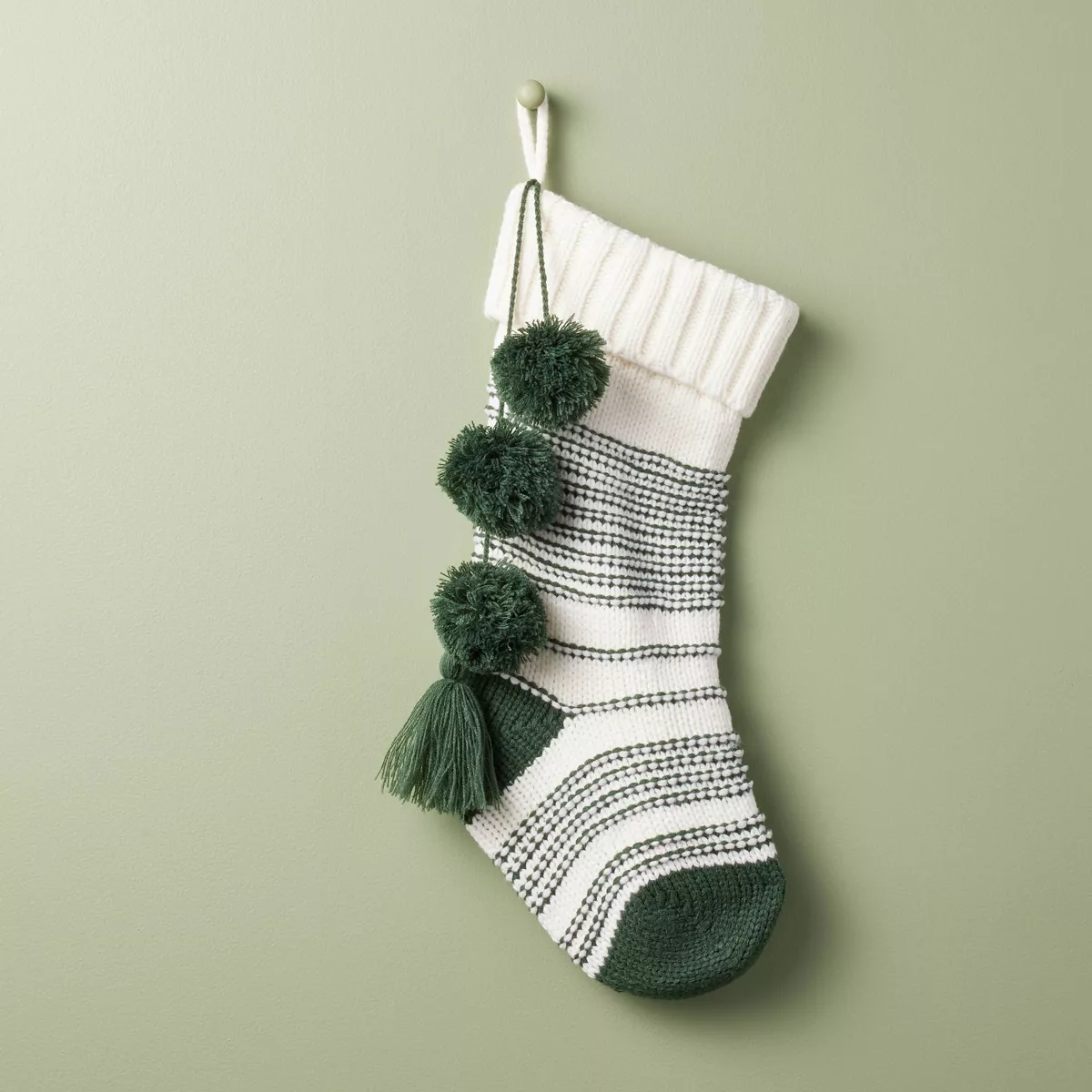 Texture Stripe Knit Christmas Stocking Green/Cream