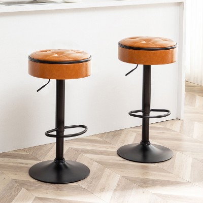 CAVINAS 28"-36.2"Upholstered Counter Height Barstool,Set of 2,Swivel Bar Stools with Adjustable Seat Height,360°Storage Stools for Kitchen