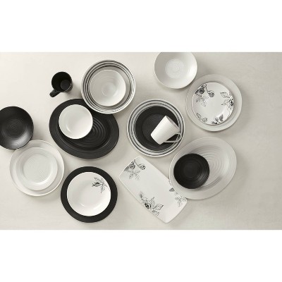 Gray and White Floral Porcelain 12-Piece Dinnerware Set