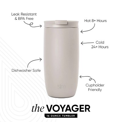 Simple Modern Voyager 16oz Stainless Steel Travel Mug: Insulated Flip Lid, Dishwasher-Safe, Off-White, All Ages