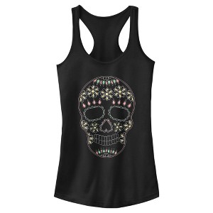 Juniors Womens Lost Gods Halloween Sugar Skull Racerback Tank Top - 1 of 4