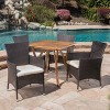 Christopher Knight Home Tyson Outdoor Acacia Wood and Wicker 5 Piece Dining Set with Cushions - 2 of 4