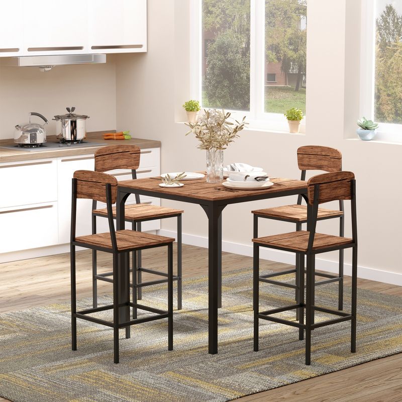 HOMCOM Modern Counter Height Bar Table Set Compact Kitchen Table and Chairs Set with Footrest, Metal Legs, 3 of 9