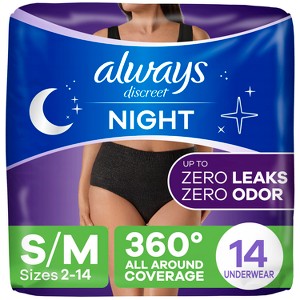 Always Discreet Night Black Women's Incontinence Underwear - Maximum - S/M - 14ct - 1 of 2